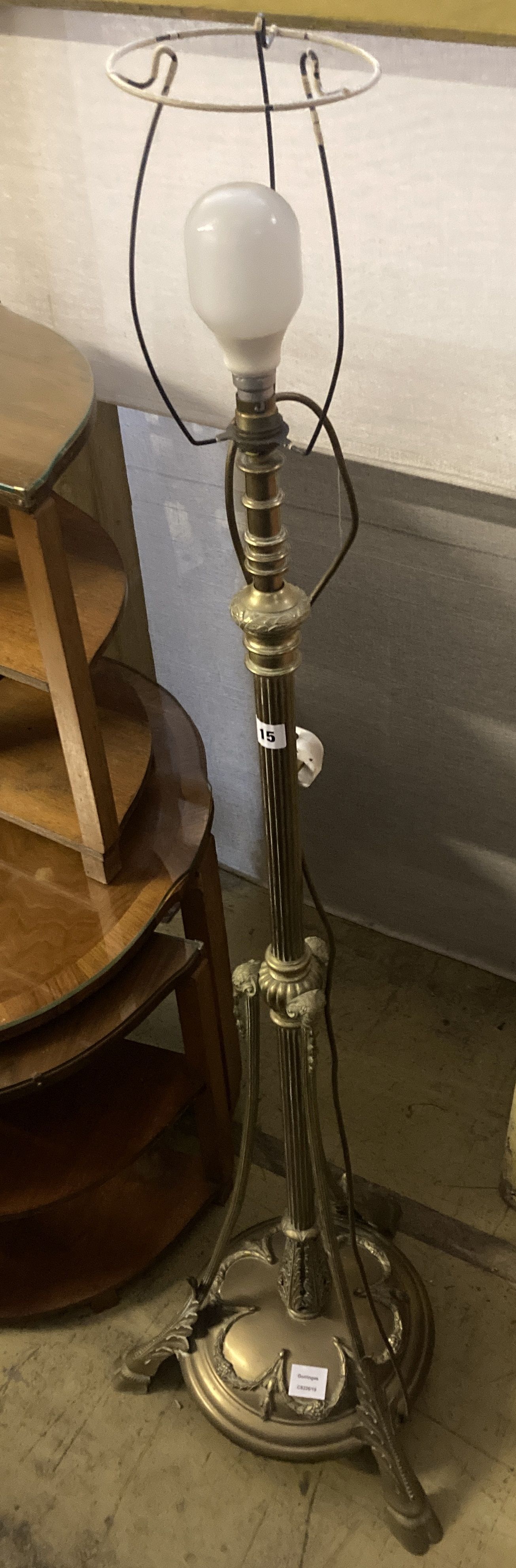 An Edwardian brass telescopic lamp standard, height 130cm